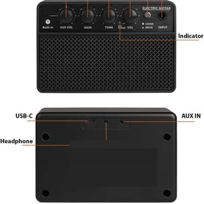 Guitar Amplifier Small Electric Guitar Amp 10W Mini Portable Guitar Practice Speaker for Daily Practice Street Performances Rechargeable Portable Audio Supports BT/Headphone Connection image 3