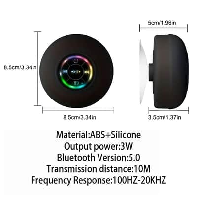 Portable Bluetooth Speaker IPX4 Waterproof Mini Speaker with LED Lights and Suction Cup image 7