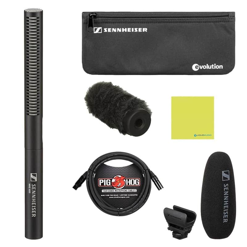 Liquid Audio Sennheiser MKE 600 Shotgun Condenser Microphone Bundle w/Sennheiser MZH 600 Windshield, Pig Hog PHM10 8mm Mic Cable Polishing Cloth image 1
