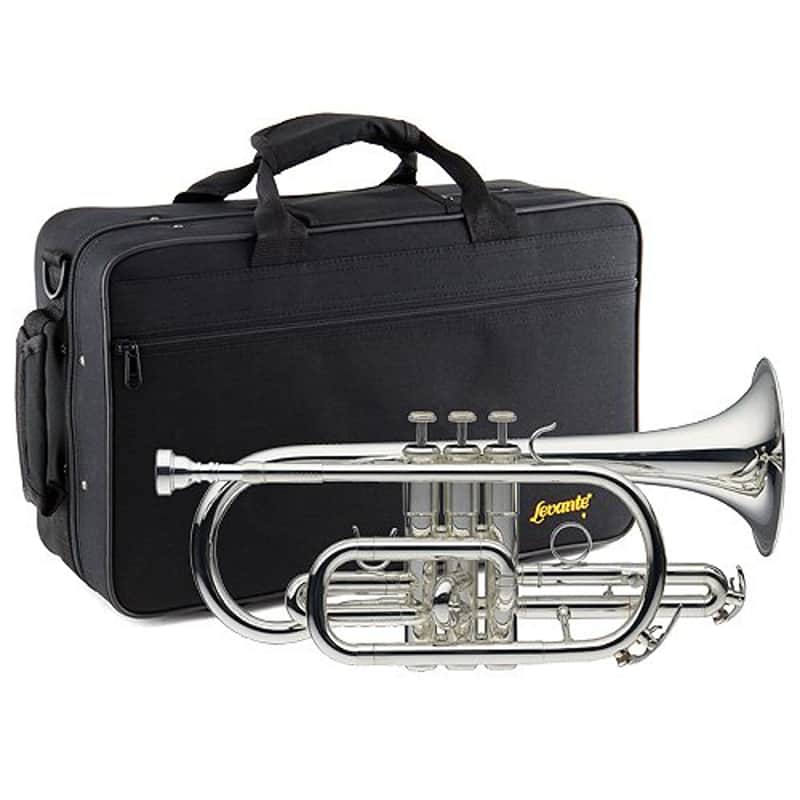 Levante LV-CR5201 Monel Brass Body Material Bb Cornet w/Soft Case Straps & Mouthpiece Silver Plated image 1