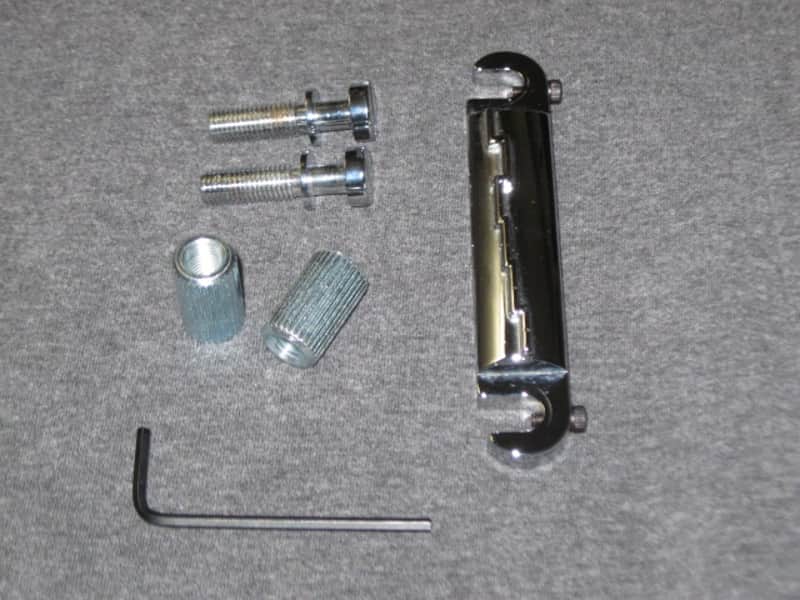 lite use (generally very clean) Gibson (sourced from Ping Works - PW) Lightning Bar Compensated Wraparound Bridge, Chrome [+ studs & anchors & hex key tool] from mid 2010s Gibson LP Jr floor piece (guitar NOT included) Chrome Plated ZINC image 1