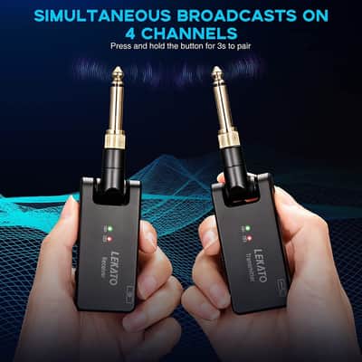 LEKATO 2.4GHz 4 Channel Wireless Guitar Transmitter Receiver W/ Charging Box 1/4”& 1/8”Plug image 5