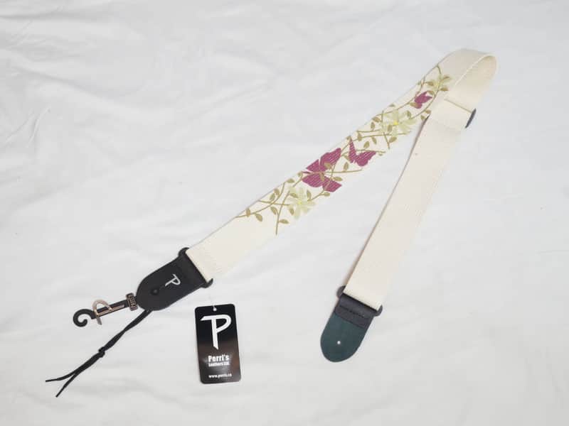 PERRI's Butterflies and Vines cotton Guitar Strap NEW - Leather ends - 2" wide image 1