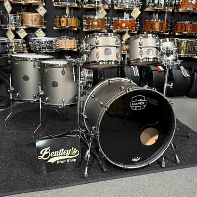 ~WOW!~ Mapex Saturn Evolution Maple/Walnut Hybrid 6-Piece 8/10/12/14/16/22 Drum Kit Set in Gun Metal Grey Lacquer with Black Nickel Hardware image 1