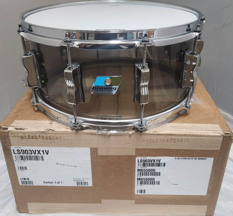 Ludwig Vistalite Bronze 6.5x14" Zep Bonham Bowtie Lug Acrylic Snare Drum | Made in the USA | NEW | Authorized Dealer image 1