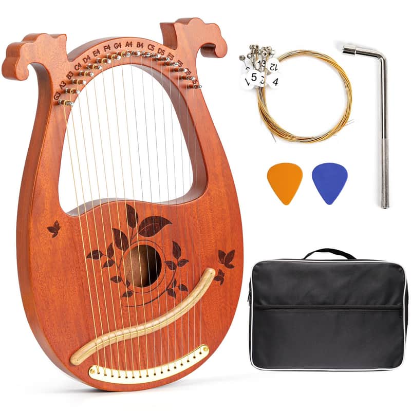 Lyre Harp Mahogany with Tuning Wrench and 16 Pcs Metal Spare | Reverb