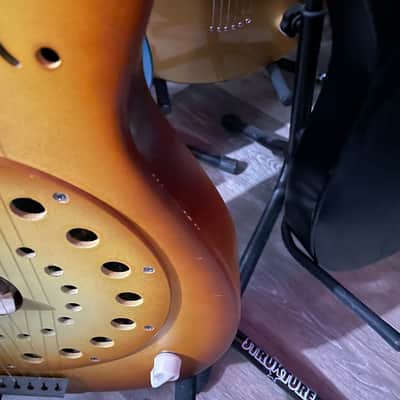 Daddy Mojo wooden electric dobro resonator guitar - desert sunburst image 5