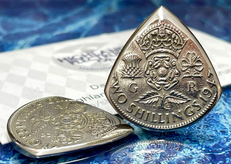 **Special Offer 20% Discount** Two (2) George VI Two Shillings Coin Guitar Picks. image 1