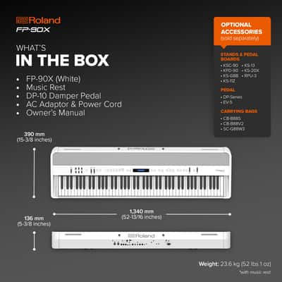 Roland FP-90X | Flagship Portable 88-Note Digital Piano | Immersive & Powerful 4 Speaker System | Distinctive Acoustic Tones & Deep Sound Shaping | Bluetooth & MIDI Connectivity | White image 3