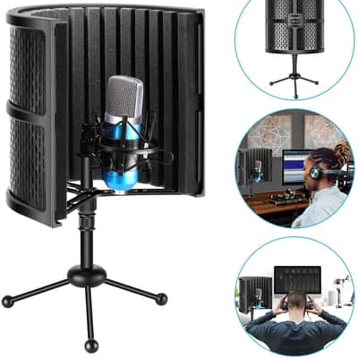 Pop Filter Microphone Isolation Shield + Tripod image 1