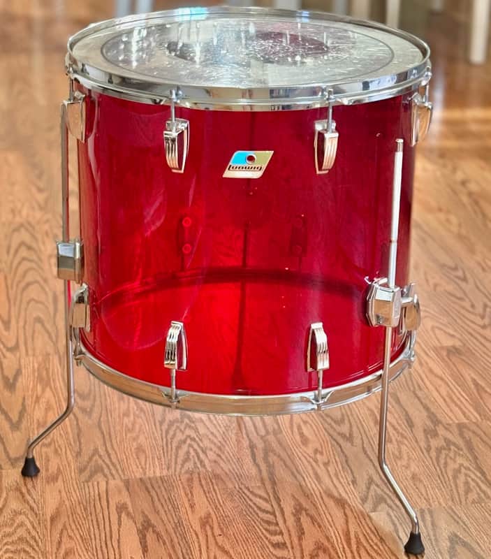 Vintage 70's Ludwig Vistalite 18" Floor Tom Red Acrylic for Drum Set Kit 1970's image 1