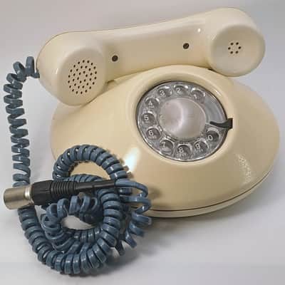 Custom Lo-Fi Telephone Microphone - NT Dawn ‘Pancake’ ‘Donut’ 1970’s Phone Mic - Beige/Blue w/ Base image 2