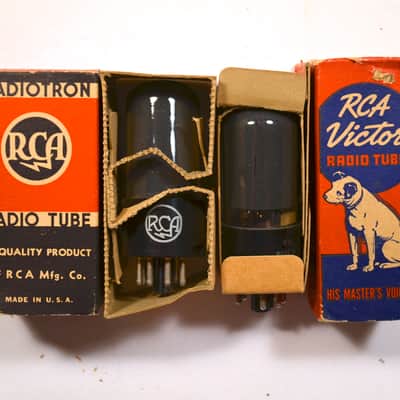 Matched Pair NOS RCA Black Plate 6V6GT/G MaxiMatched for Plate Current 1940s 6V6GT image 2