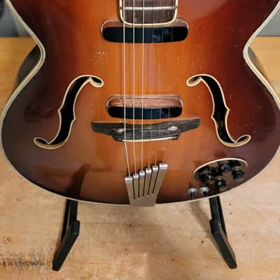 1956 Hofner President Electric Guitar 2 Pickup Cutaway Sunburst Nice Shape W/HSC image 6