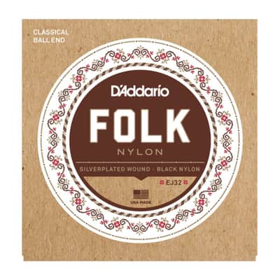 D'Addario EJ32 Folk Classic Strings Black Nylon, Ball End - Classic Guitar Strings image 1