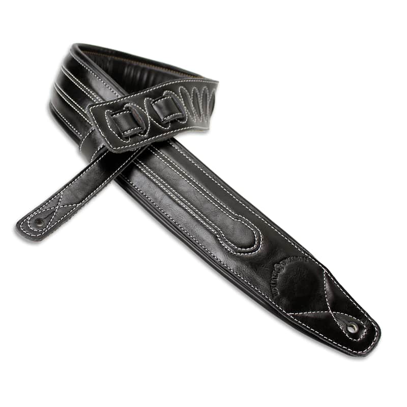 Walker and Williams C-34 Black Double Padded Premium Leather Guitar Strap image 1
