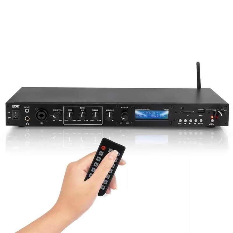 Bluetooth Preamplifier Receiver System – Digital Rack Mount with FM Radio, Recording Mode, USB/SD Port, and Remote Control image 1