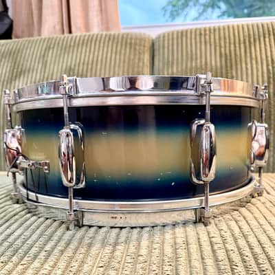 Vintage 1958 Slingerland Radio King Student Model 5.5x14 8-Lug Snare — Blue/Silver Duco — Dated Shell, New Evans Heads (Video Demo) image 7