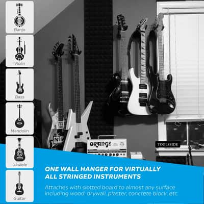 5Pcs Guitar Hanger, Heavy Duty Metal, Wall Mount, 180 Swivel Fork Design, Rubber Tips, Adjustable with Slat Adapter, for Electric Acoustic Bass Guitars and More image 2