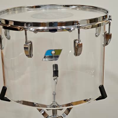 1970s Ludwig Vistalite Clear 10x14 Concert Tom Drum Blue/Olive Badge w/ Clip Mount image 1
