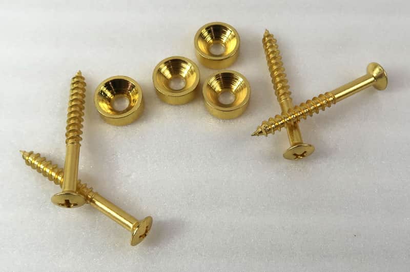 Gold Tone Neck Screw Bolt and Washer / Ferrule Kit Machined Steel / 4 Bolt Necks image 1