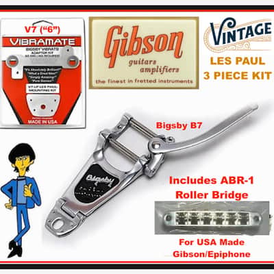 SALE! Bigsby B7 Vibrato, Vib V7 (6") Mount, W/ ABR-1 4mm Roller Saddle Bridge, Complete Bolt-On 3 piece Kit For Vintage Gibson Les Paul Classic/Re-Issue image 1