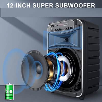 Portable Bluetooth PA Speaker System - 12'' Subwoofer, UHF Wireless Mics, Stereo Pairing, USB image 2