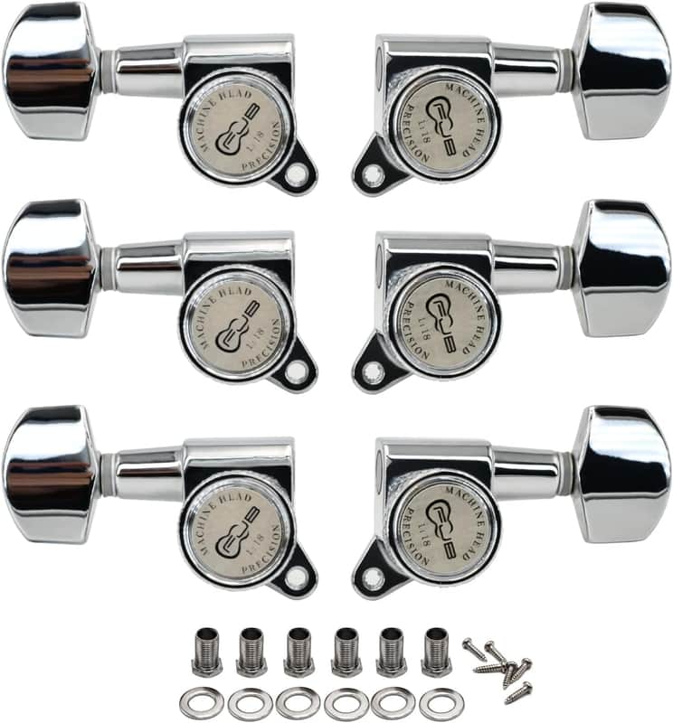 18:1 Guitar Locking Tuners 3x3 Lock String Machine Heads Guitar Tuning Pegs Replacement For Classic or Acoustic or Elecric Guitars-Chrome(3R+3L) image 1