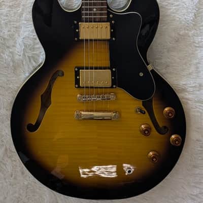 Epiphone Dot Deluxe electric guitar in Tobacco Sunburst with a hardshell case image 1