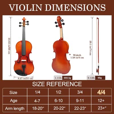 Violin 4/4 Full Size Kit for Beginners, Glossy Violin Fiddle Set for Adults, Students with Violin Case, Bow, Rosin, Fingerboard Sticker, Shoulder Rest, Extra Strings and Bridge(Plywood, Full) image 2