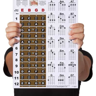 Laminated Left Handed Baritone Ukulele Chord & Notes Poster Chart 11x17 Beginner Easy Learn Book image 2