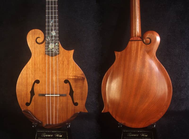 Handmade F Style Tenor Ukulele, ArchBack, Hawaiian Koa & Mahogany, Floral Inlay, Soft-bag, Bruce Wei FM17-2036 image 1
