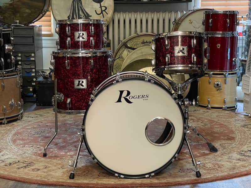 1970's Rogers XP8 Red Diamond Pearl 12/13/16/22 Big R Drum Kit image 1