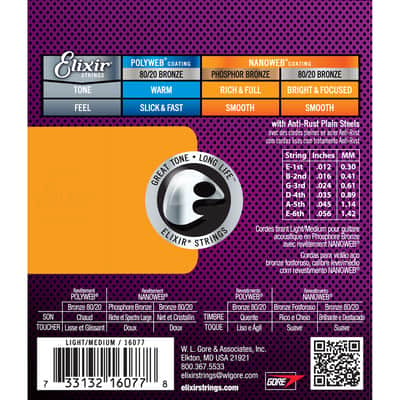 Elixir 16077 Phosphor Bronze Nanoweb Light-Medium Acoustic Guitar Strings (12-56) image 4