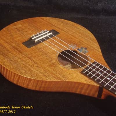 Handmade Thin Body Tenor Ukulele, Solid Mango, Walnut, ArchBack, Abalone MOP Inlay, Soft-bag, Bruce Wei UAM17-2012 image 7