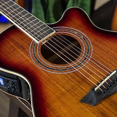 Washburn Festival Series Cutaway Mini Jumbo Acoustic/Electric Guitar, Koa Burst (EA55G-A-U) image 5