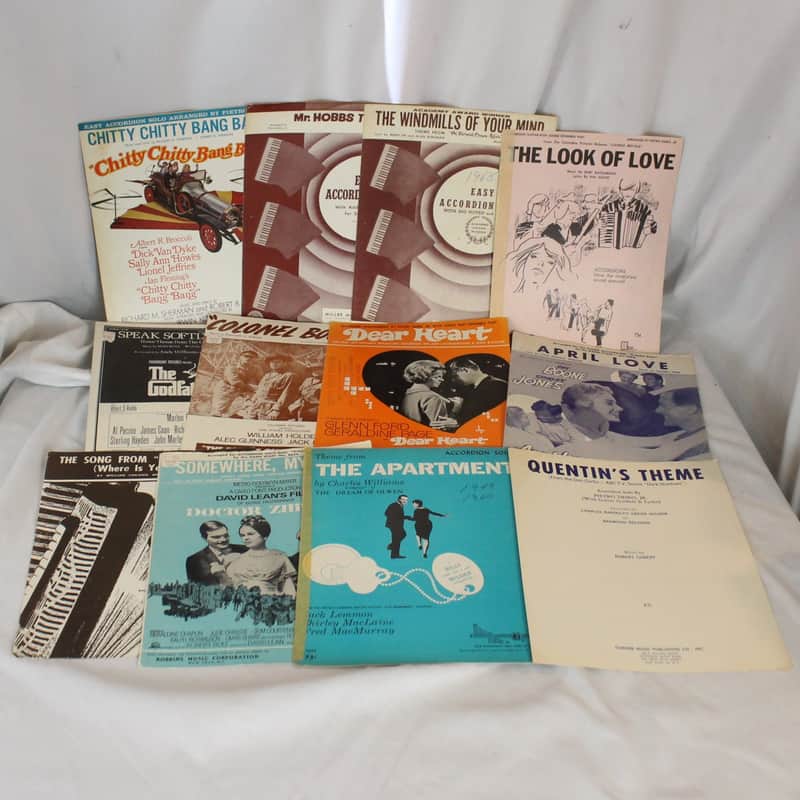 Lot of 12 Used Vintage Accordion Sheets - Soundtracks of Classics (Hansen, Mills, Robbins, and More!) image 1