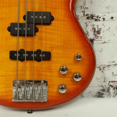 2010 Ibanez GIO GSR200FM 4-String Active Electric Bass Flamed Maple Amber Burst image 4