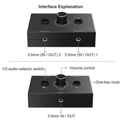3.5mm Audio Switch Switcher Splitter 2x1/1x2 Bi-Directional Switcher image 3