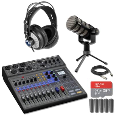 Zoom LiveTrak L-8 8-Channel Digital Mixer and Recorder with Rode PodMic, Monitoring Headphones, Mini Tripod Desktop Mic Stand, XLR Cable, 10x AA Batteries and 32GB microSD Card with Adapter image 1