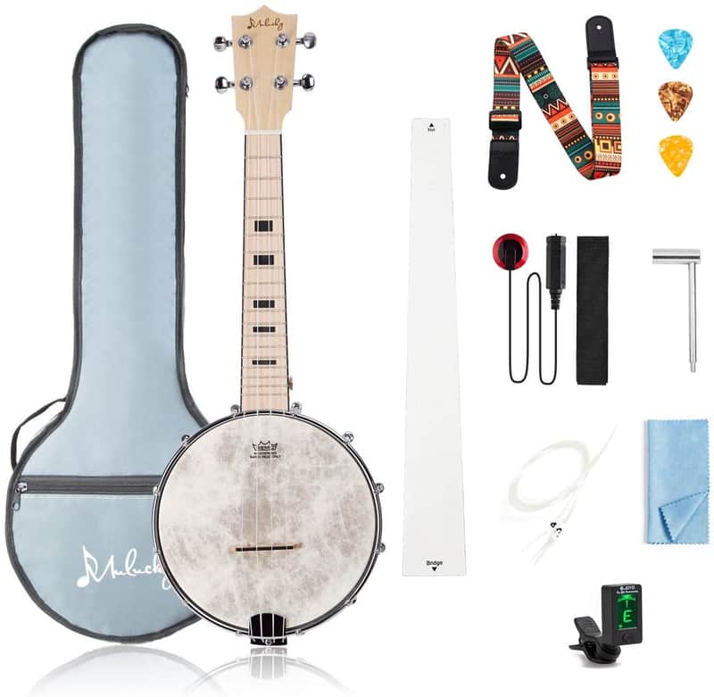 4 String Banjo Ukulele Concert 23 inch Remo Drumhead Maple Body + Truss Rod Gig Bag and Accessories image 1