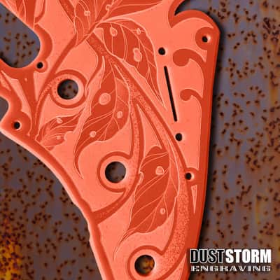 Engraved Glossy Orange Acrylic Pickguard & Tremolo Cover for Fender Stratocaster HSH, HSS, SSS Setups Available image 2