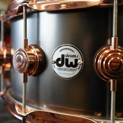 DW USA Collectors Series 6.5x14" Brass Shell Snare Drum w/ Copper Hardware - Satin Black image 4