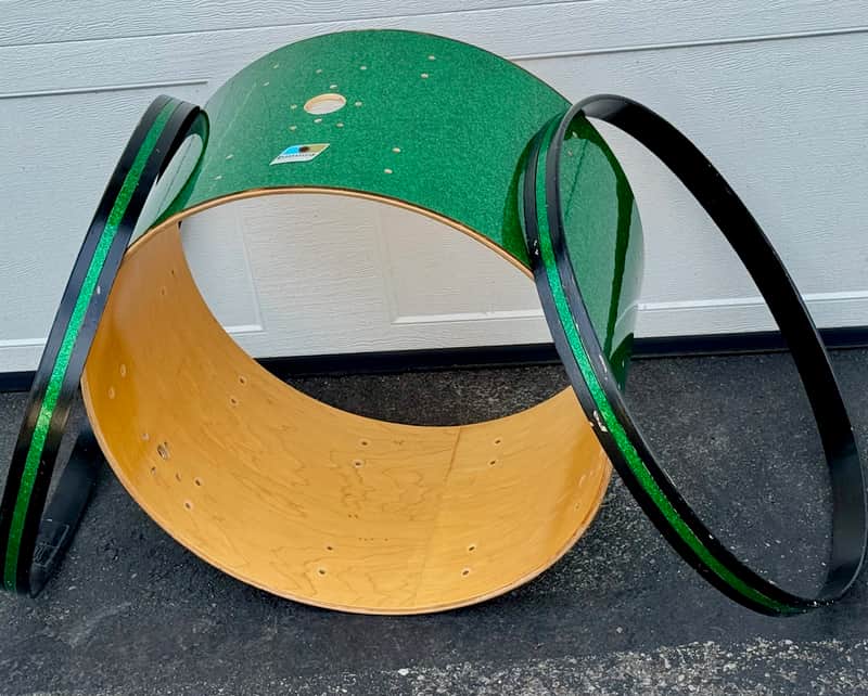 Ludwig 70's Bass Drum Shell & Rims 14 x 24" Blue Olive Badge Green Sparkle Rewrap image 1