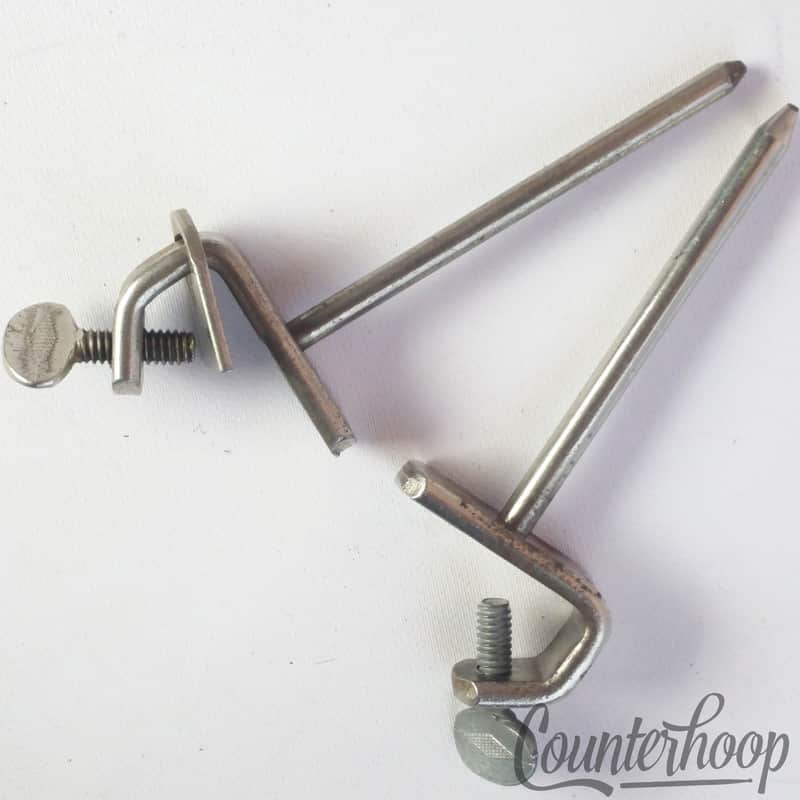 Ludwig Bass Drum Spurs Nickel Spikes Clamp-On Mounts Vintage 30s Legs 2x Set USA image 1