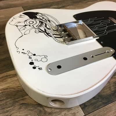 FRANCHIN Mars guitar body White Black Ink Handmade Indie Drawing Relic Aged Alder T-Style Made in Italy - Stock piece #11751221 image 6