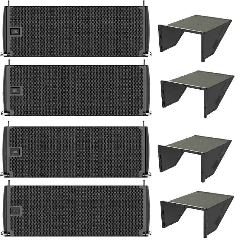 4x JBL SRX910LA Dual 10" Powered Line Array Speakers With DSP 880W + 4x JBL SRX900 RC1 - Rain Cover image 1