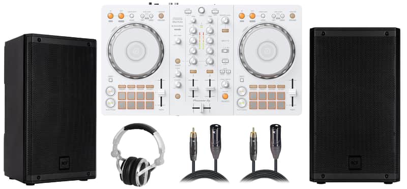 RCF ART 810-A Speaker Pair with DDJ-FLX4-W DJ Controller and Headphone DJ Package image 1