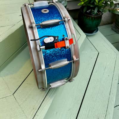 Gretsch 5”x 14” Snare Drum 4157 Repurposed 1960s - Blue Sparkle Wrap image 3