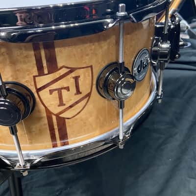 Tris Imboden's, Chicago, "T.I. Monogram" DW - 6.5x14" Custom, Exotic Bubinga-Maple, 10-Lug Snare Drum, w/Case. Signed. 1 of 1! image 8